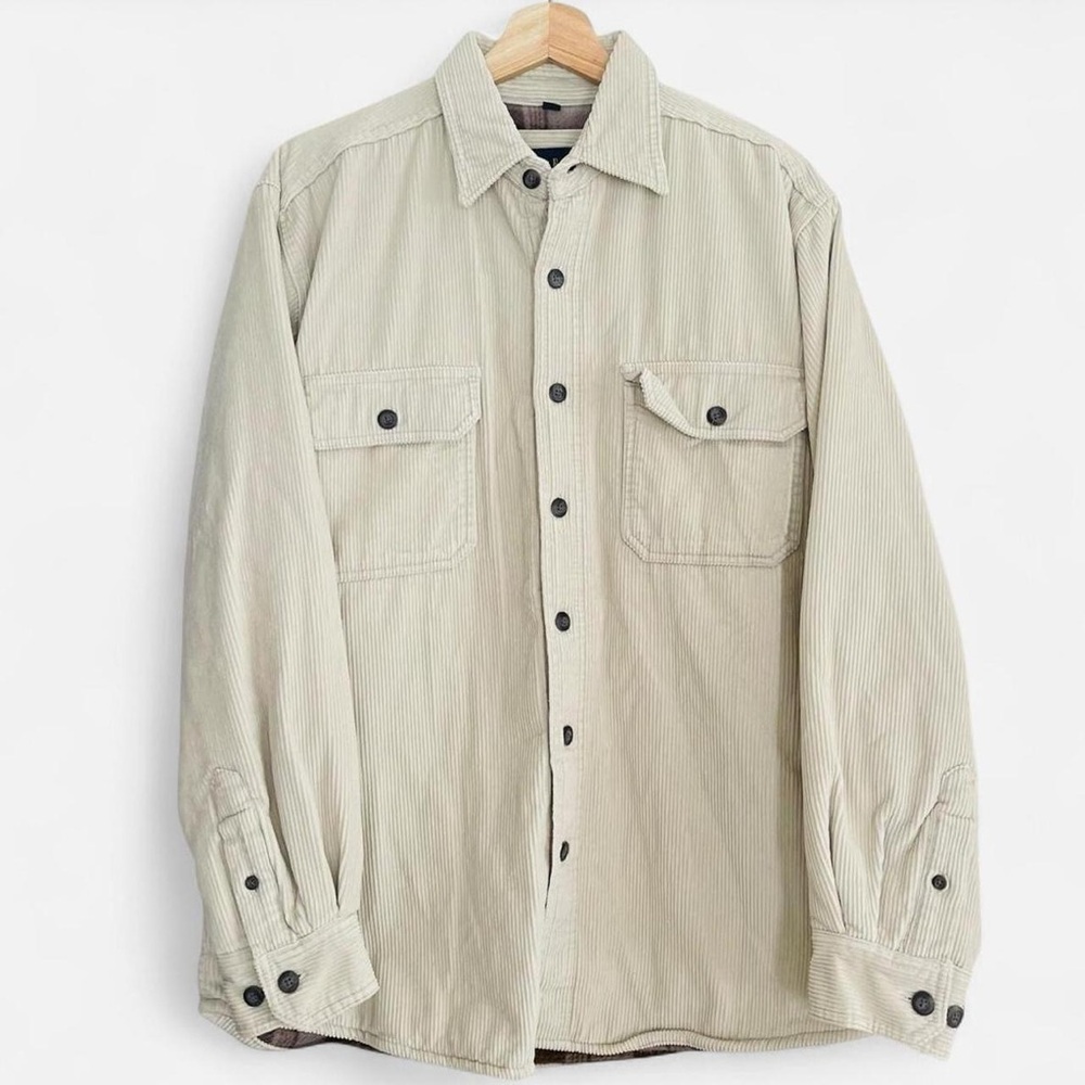 Vintage NWT Club Room Cream Beige Tone Corduroy Plaid Fleece Lined Jacket